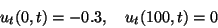 \begin{displaymath}u_t(0,t)=-0.3, \quad u_t(100,t)=0\end{displaymath}